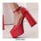Round Toe Chunky Heels Ankle Buckle Straps Platforms Pumps with Back Zipper - Red