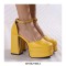 Round Toe Chunky Heels Ankle Buckle Straps Platforms Pumps with Back Zipper - Yellow