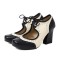 Round Toe Chunky Heels Retro French Maid Lace Up Pumps - Black