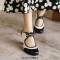 Round Toe Chunky Heels Retro French Maid Lace Up Pumps - Black