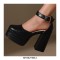 Square Toe Platforms Ankle Straps Croco Embbossed Chunky Heels Dorsay Pumps - Black