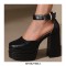 Square Toe Platforms Ankle Straps Croco Embbossed Chunky Heels Dorsay Pumps - Black