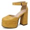 Square Toe Platforms Ankle Straps Croco Embbossed Chunky Heels Dorsay Pumps - Yellow