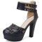 Round Toe Block Heels Ankle Double Buckle Straps Platforms Dorsay Pumps with Back Zipper - Blue
