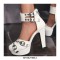 Round Toe Block Heels Ankle Double Buckle Straps Platforms Dorsay Pumps with Back Zipper - White