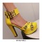 Round Toe Block Heels Ankle Double Buckle Straps Platforms Dorsay Pumps with Back Zipper - Yellow