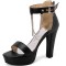 Peep Toe Chain Decorated Ankle Buckle Straps Platforms Cuban Heels Sandals Pumps - Black