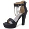 Peep Toe Chain Decorated Ankle Buckle Straps Platforms Cuban Heels Sandals Pumps - Blue