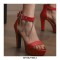 Peep Toe Chain Decorated Ankle Buckle Straps Platforms Cuban Heels Sandals Pumps - Red