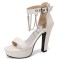 Peep Toe Chain Decorated Ankle Buckle Straps Platforms Cuban Heels Sandals Pumps - White