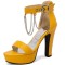 Peep Toe Chain Decorated Ankle Buckle Straps Platforms Cuban Heels Sandals Pumps - Yellow