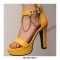 Peep Toe Chain Decorated Ankle Buckle Straps Platforms Cuban Heels Sandals Pumps - Yellow