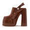 Chunky Heels Round Toe Slingback Platforms Pumps Sandals - Brown