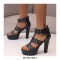Peep Toe Ankle Buckle Straps Platforms Cuban Heels Gladiator Sandals Pumps - Blue