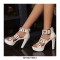 Peep Toe Ankle Buckle Straps Platforms Cuban Heels Gladiator Sandals Pumps - White
