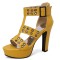 Peep Toe Ankle Buckle Straps Platforms Cuban Heels Gladiator Sandals Pumps - Yellow