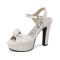 Peep Toe Platforms Knot Decorated Chunky Heels Ankle Buckle Straps Summer Sandals - White