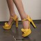 Peep Toe Platforms Knot Decorated Chunky Heels Ankle Buckle Straps Summer Sandals - Yellow