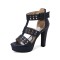 Peep Toe Platforms Rivet Decorated Chunky Heels Ankle Buckle Straps Back Zipper Pumps Sandals - Blue