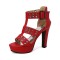 Peep Toe Platforms Rivet Decorated Chunky Heels Ankle Buckle Straps Back Zipper Pumps Sandals - Red