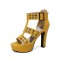 Peep Toe Platforms Rivet Decorated Chunky Heels Ankle Buckle Straps Back Zipper Pumps Sandals - Yellow