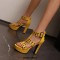 Peep Toe Platforms Rivet Decorated Chunky Heels Ankle Buckle Straps Back Zipper Pumps Sandals - Yellow