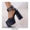 Round Toe Chunky Heels Ankle Buckle Straps Platforms Punk Party Pumps with Back Zipper - Blue