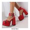 Round Toe Chunky Heels Ankle Buckle Straps Platforms Punk Party Pumps with Back Zipper - Red