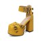 Round Toe Chunky Heels Ankle Buckle Straps Platforms Punk Party Pumps with Back Zipper - Yellow