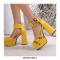 Round Toe Chunky Heels Ankle Buckle Straps Platforms Punk Party Pumps with Back Zipper - Yellow