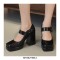 Round Toe Chunky Heels Buckle Straps Patent Platforms Mary Janes Shoes - Black