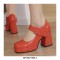 Round Toe Chunky Heels Buckle Straps Patent Platforms Mary Janes Shoes - Orange