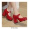 Round Toe Chunky Heels Buckle Straps Patent Platforms Mary Janes Shoes - Red