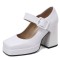 Round Toe Chunky Heels Buckle Straps Patent Platforms Mary Janes Shoes - White