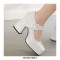 Round Toe Chunky Heels Buckle Straps Patent Platforms Mary Janes Shoes - White