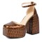 Square Toe Platforms Ankle Straps Croco Embbossed Chunky Heels Dorsay Pumps - Brown
