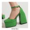 Square Toe Platforms Ankle Straps Croco Embbossed Chunky Heels Dorsay Pumps - Green