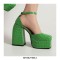 Square Toe Platforms Ankle Straps Croco Embbossed Chunky Heels Dorsay Pumps - Green