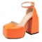 Square Toe Platforms Ankle Straps Croco Embbossed Chunky Heels Dorsay Pumps - Orange