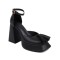 Peep Toe Platforms Chunky Heels Ankle Buckle Straps Tassel Decorate Matte Sandals - Black