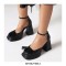 Peep Toe Platforms Chunky Heels Ankle Buckle Straps Tassel Decorate Matte Sandals - Black