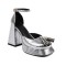 Peep Toe Platforms Chunky Heels Ankle Buckle Straps Tassel Decorate Snake Print Sandals - Silver