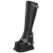 Round Toe Buckle Straps Gothic Punk Knee High Wedges Boots - Black