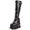 Round Toe Buckle Straps Gothic Punk Knee High Wedges Boots - Black