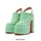 Round Toe Chunky Heels Platforms Versatile Sole Summer Sandals Pumps  - Green