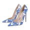 Pointed Toe Stiletto Heels Nicaea Pottery Print Classic Pumps  - Blue