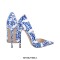 Pointed Toe Stiletto Heels Nicaea Pottery Print Classic Pumps  - Blue