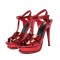 Italian Heels Ankle T Straps Peep Toe Platforms Brand Design Stiletto Metallic Sandals - Pink Patent