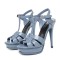 Italian Heels Ankle T Straps Peep Toe Platforms Brand Design Stiletto Sandals - SkyBlue Patent
