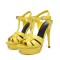 Italian Heels Ankle T Straps Peep Toe Platforms Brand Design Stiletto Sandals - Yellow Patent
